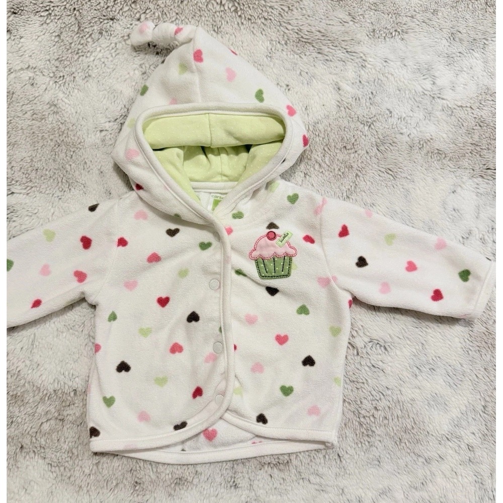 Carters Y2K Pink, Brown And Green Cupcake Baby Zip Up FleeceSize 6 Months